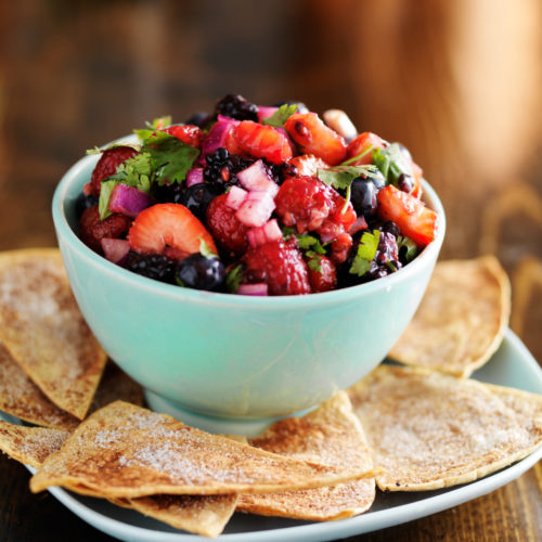 sweet and spicy berry salsa with cinnamon sugar tortilla chips