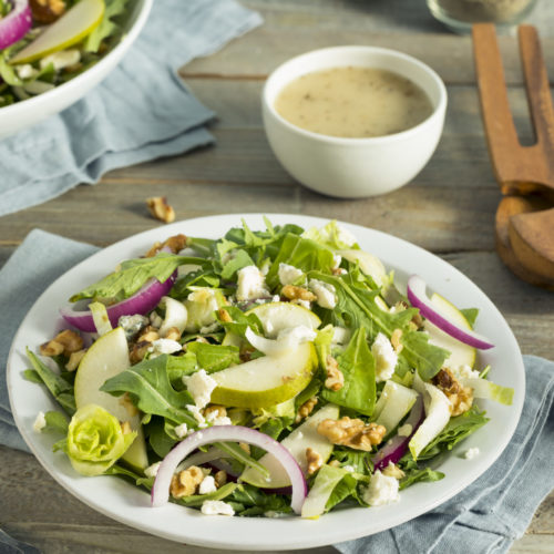Raw Autumn Pear and Blue Cheese Salad with Dressing